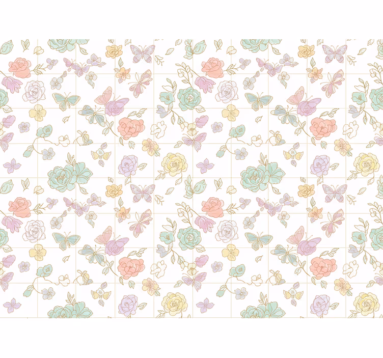 Tapet flori fluturi în culori delicate - TenStickers