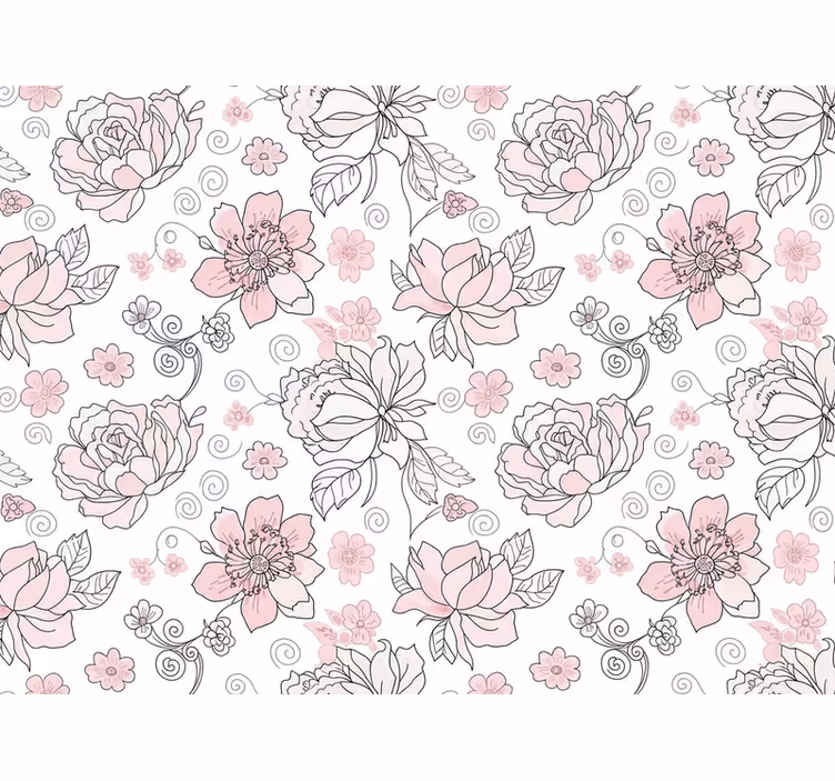 Tapet de frunze design floral negru și roz - TenStickers