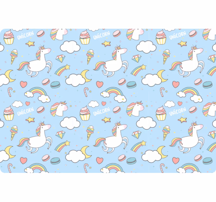 Tapet albastru cu unicorni și curcubee colorate - TenStickers