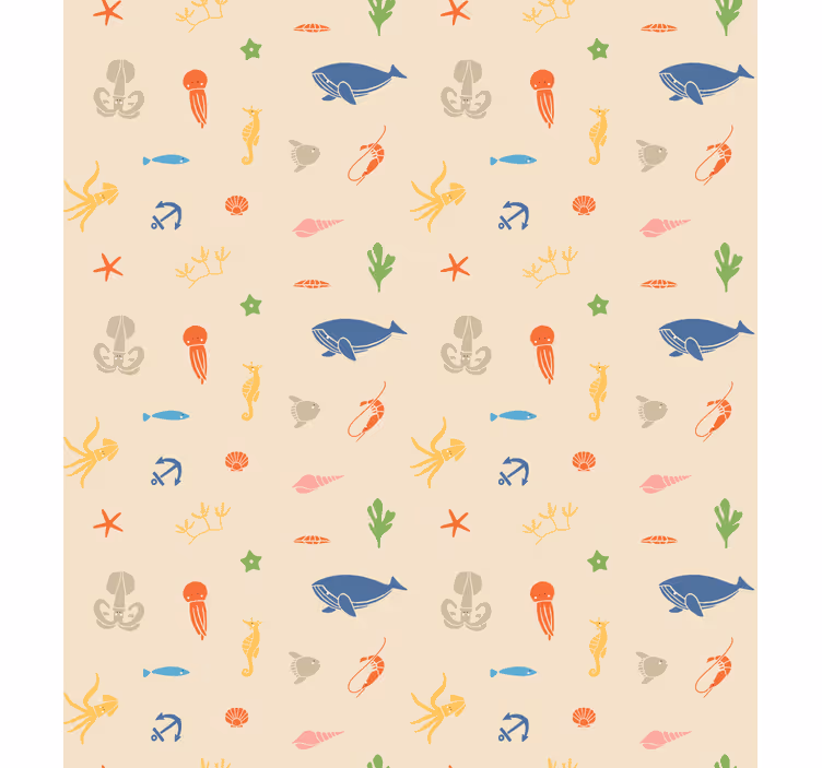 Tapet bej cu animale marine pe fundal bej deschis - TenStickers