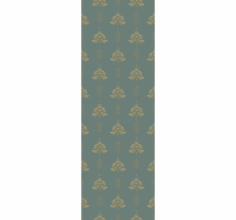 Tapet verde cu model jugendstil și flori aurii - TenStickers