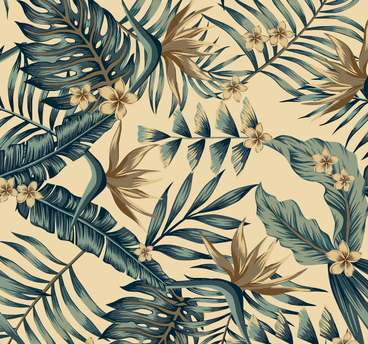 Tapet de flori cu frunze tropicale - TenStickers