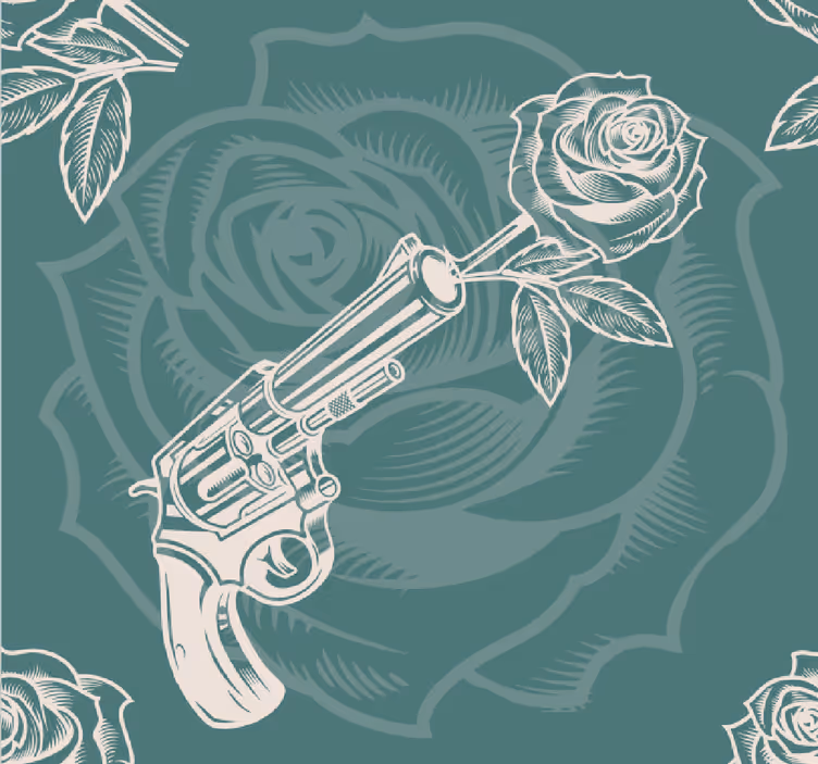 Tapet de artă pistol cu trandafiri - TenStickers
