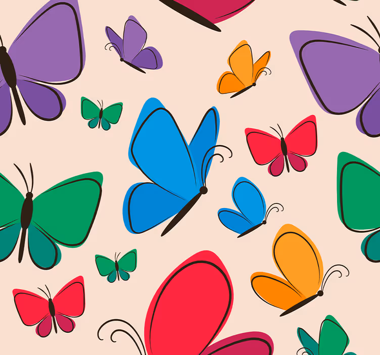 Fluture tapet motiv colorat pe fundal bej - TenStickers