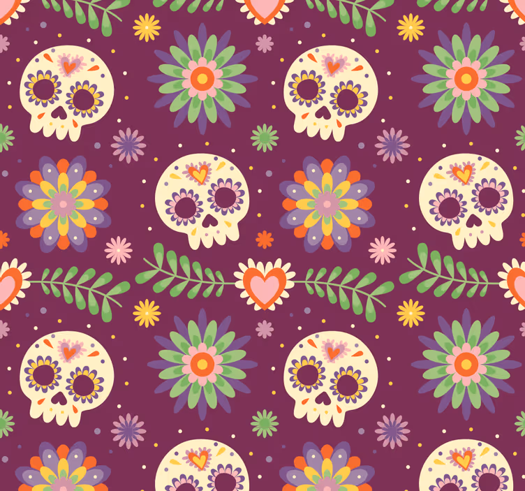 Tapet Halloween motiv floral craniu rustic - TenStickers