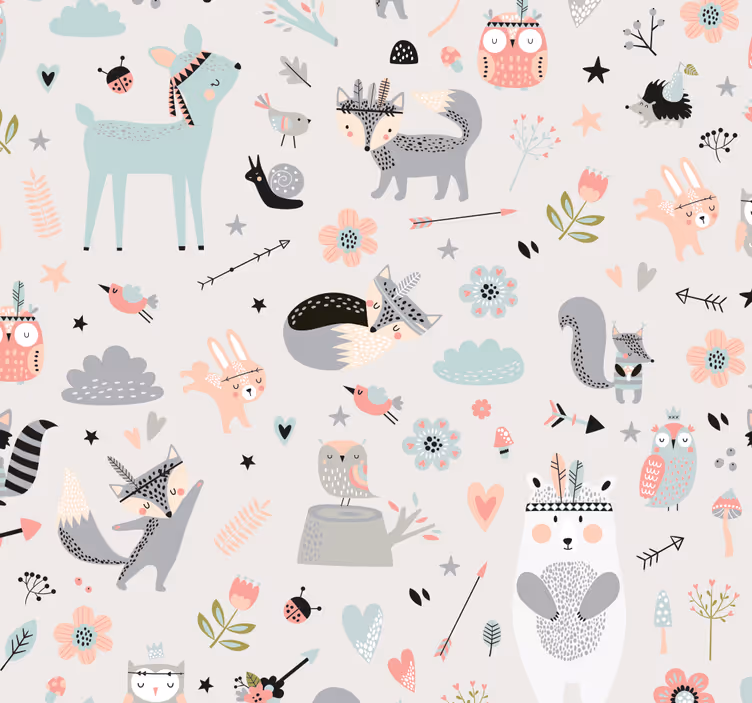 Tapet pentru copii cu tematică pădure în stil nordic - TenStickers