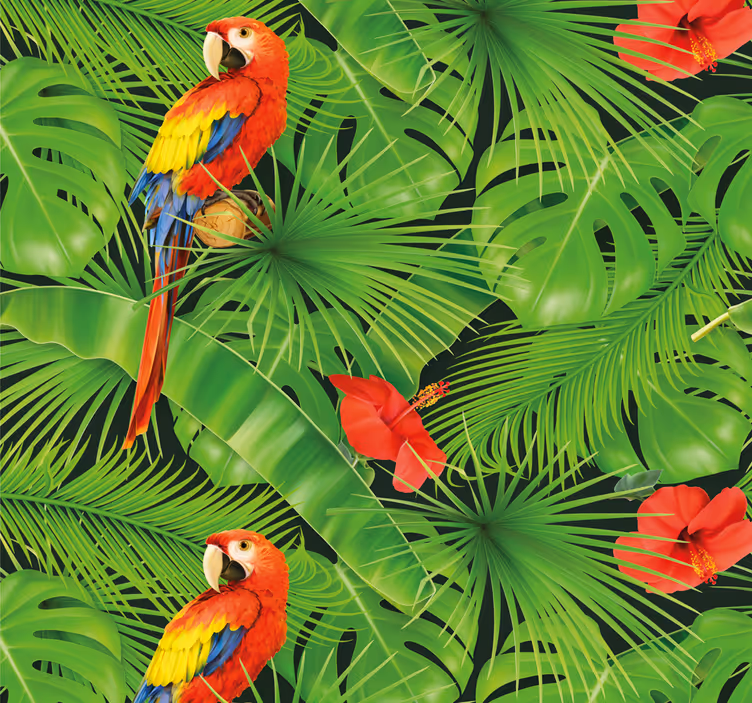 Tapet papagali scenă cu papagal tropical - TenStickers