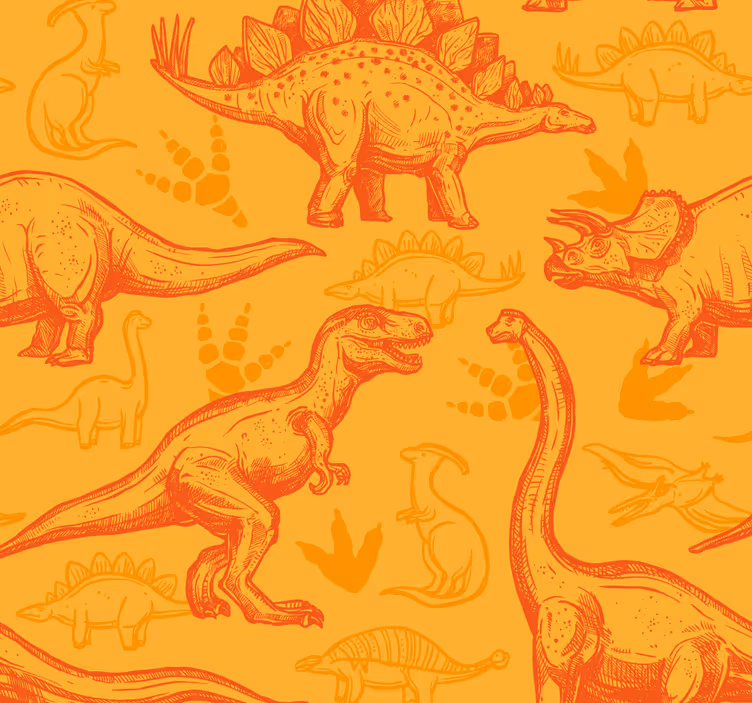 Tapet dinozauri figuers portocaliu pentru copii - TenStickers
