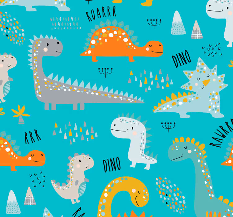 Dinozauri cu tapet de grădină de pepinieră text - TenStickers