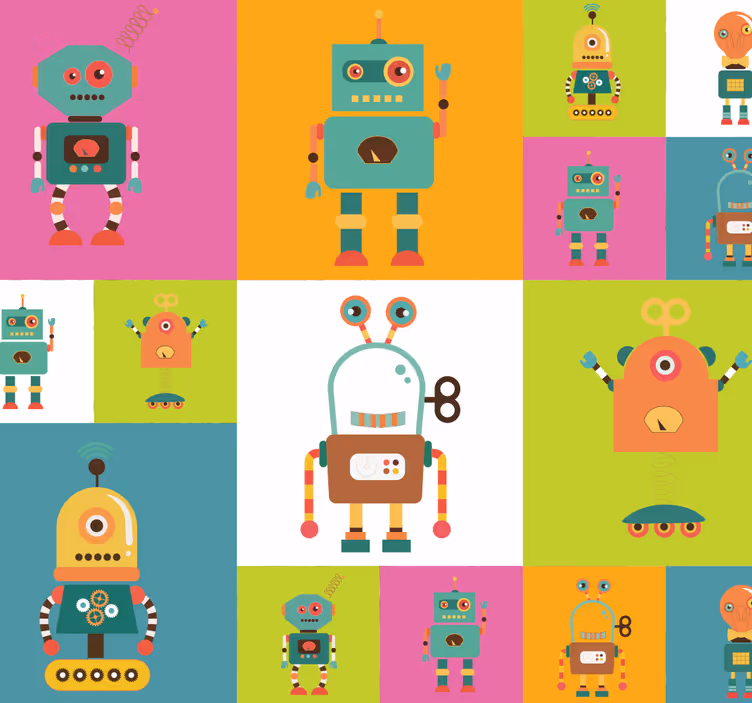 Tapet de dormitor pentru copii roboți distractivi - TenStickers