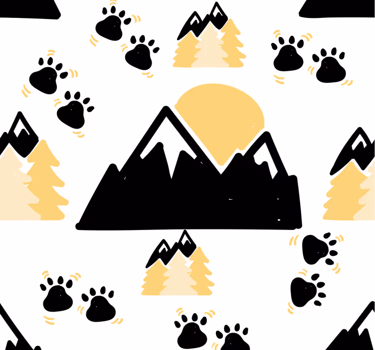 Urme de picior în munte pe tapet alb - TenStickers
