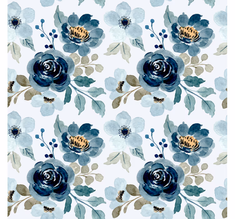Tapet floral albastru cu model vintage de flori - TenStickers