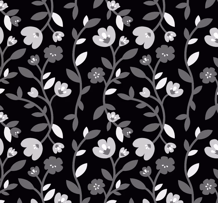 Flori gri fundal negru tapet de flori - TenStickers