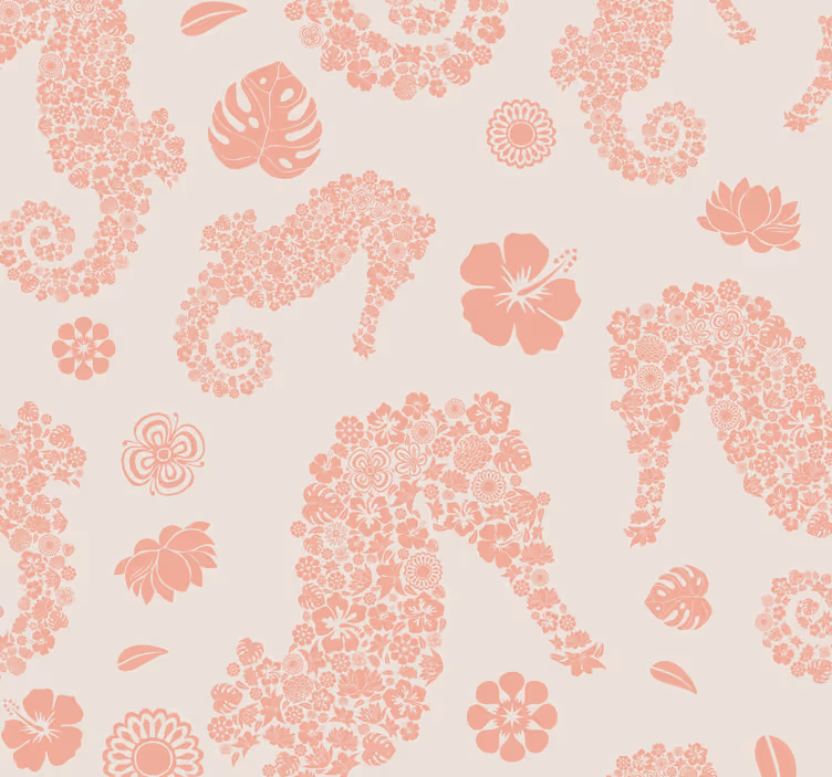 Tapet de animale model floral de căluți de mare - TenStickers