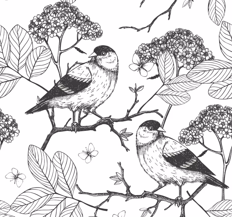 Tapet păsări motiv botanic al păsărilor - TenStickers