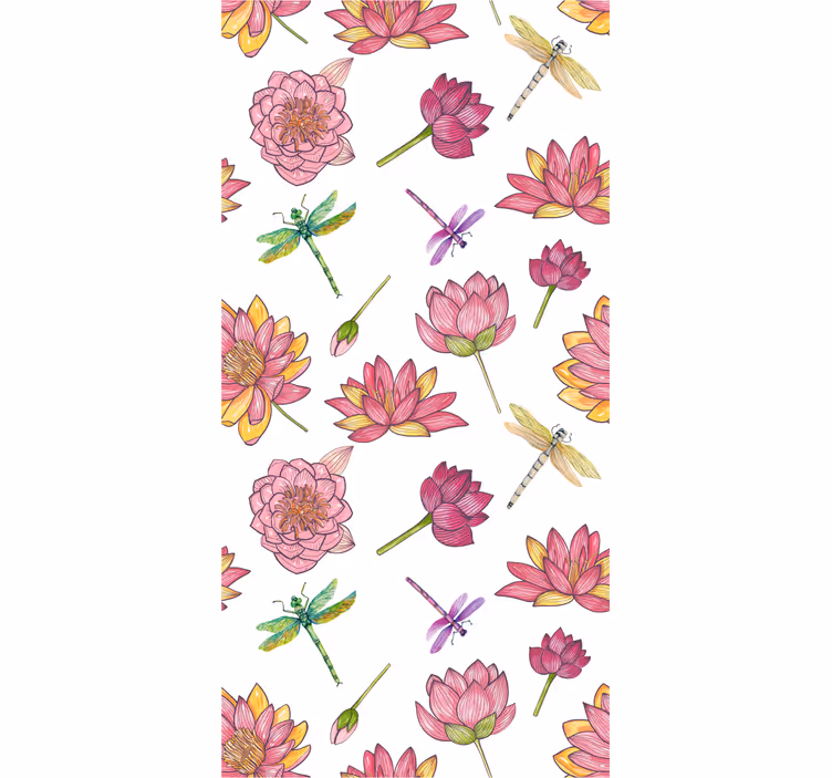 Tapet flori fuziune cu libelule florale - TenStickers