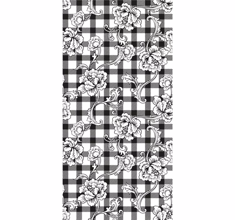 Tapet floral tablă florală de șah - TenStickers