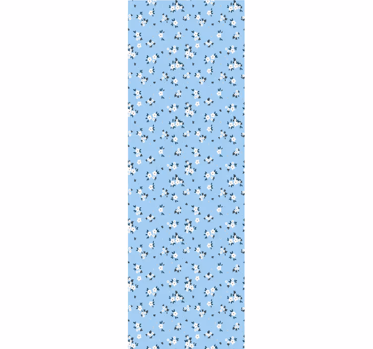 Flori albe pe tapet cu flori albastre - TenStickers