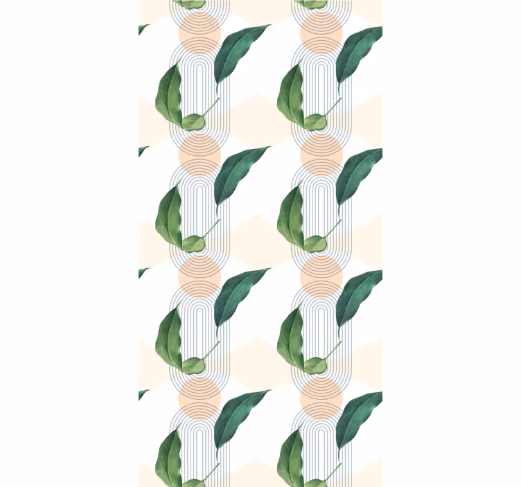 Frunză verde cu tapet roz abstract - TenStickers