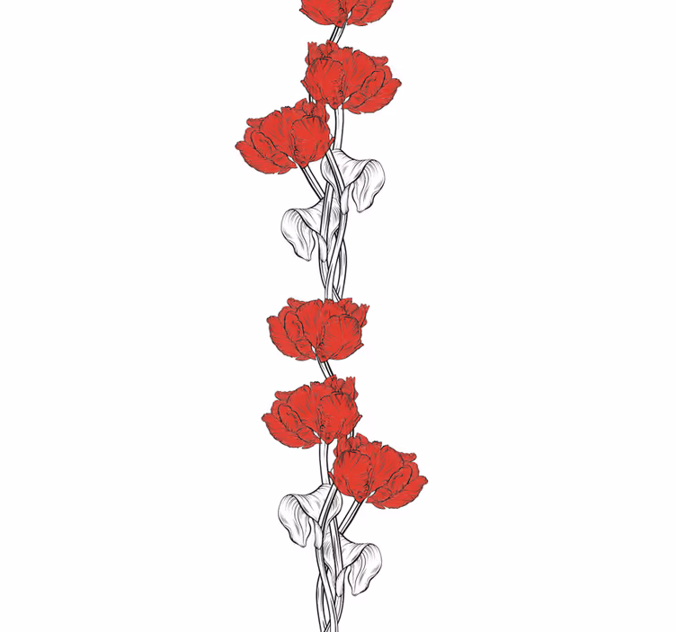 Tapet flori fâșii florale roșii - TenStickers