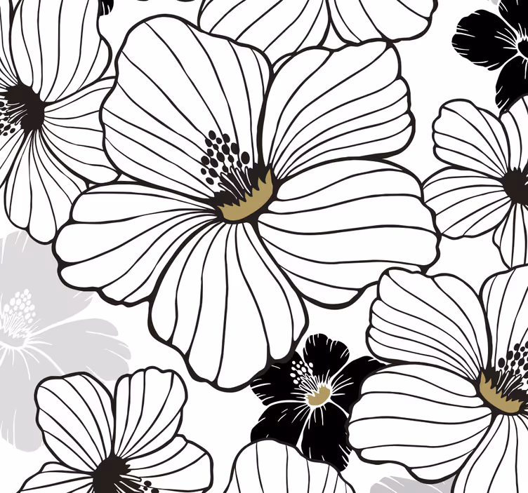 Tapet flori flori alb-negru - TenStickers
