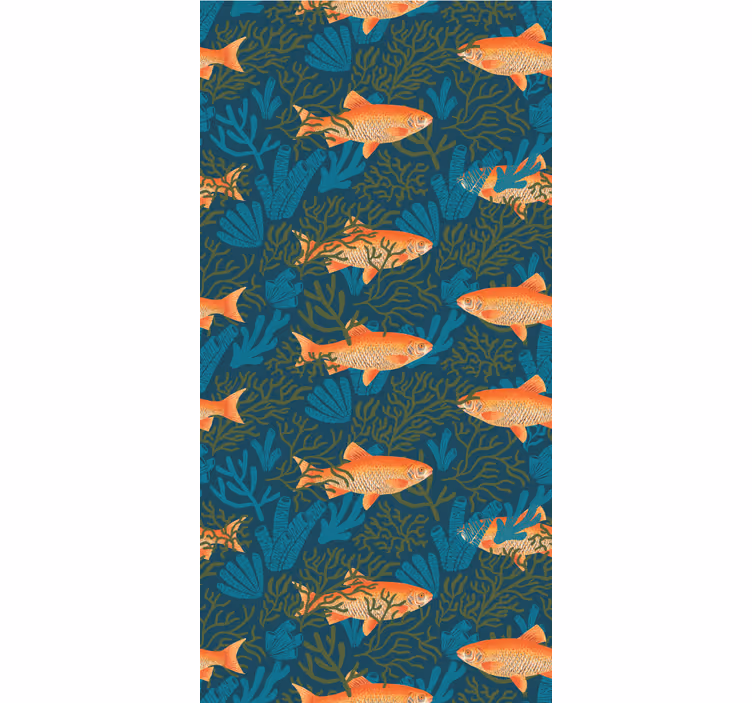 Wallpaper cu peşte motiv realist albastru și portocaliu - TenStickers