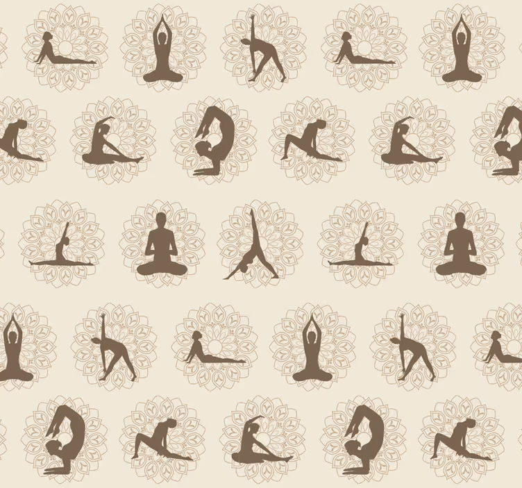 Tapet bej icoane maro de yoga - TenStickers