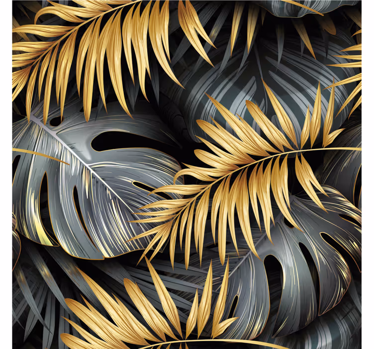 Tapet negru frunze tropicale - TenStickers
