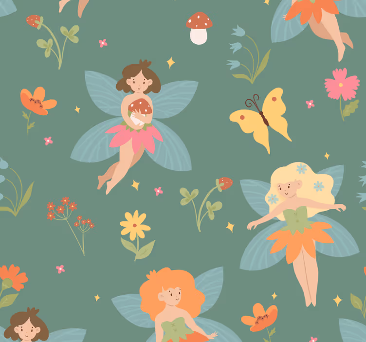 Tapet de pepinieră model floral zână - TenStickers