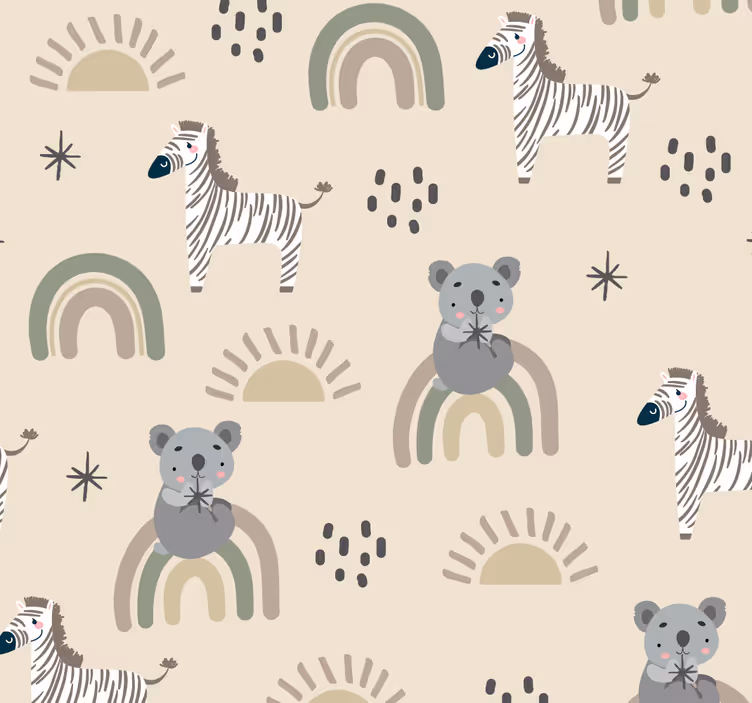 Animale tapet model pentru copii bej și gri - TenStickers