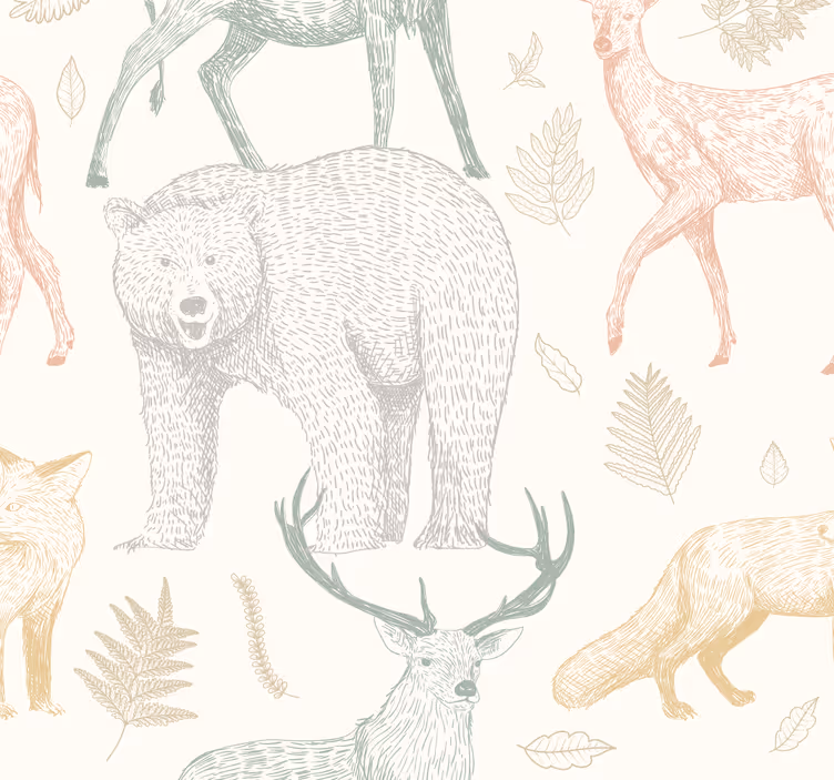 Animale tapet design minimalist al pădurii - TenStickers