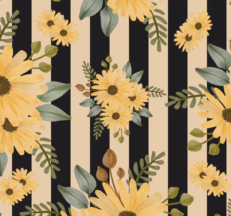 Tapet floral model de floarea soarelui în dungi - TenStickers