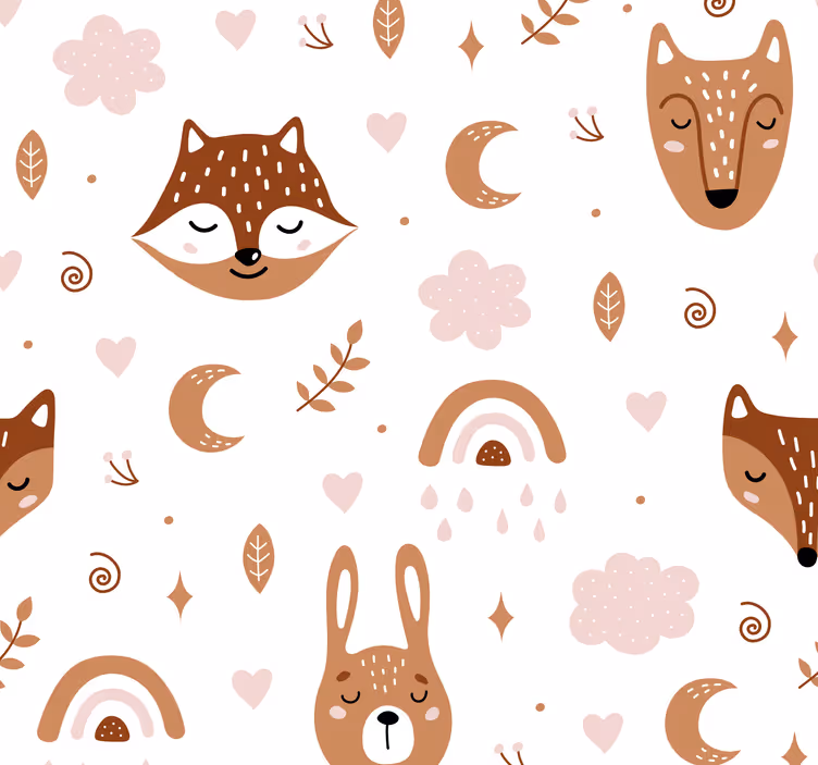 Drăguț animale maro curcubeu tapet copii - TenStickers