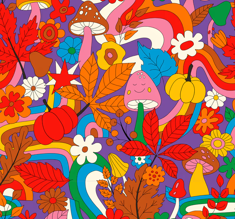 Tapet floral model psihadelic colorat retro - TenStickers