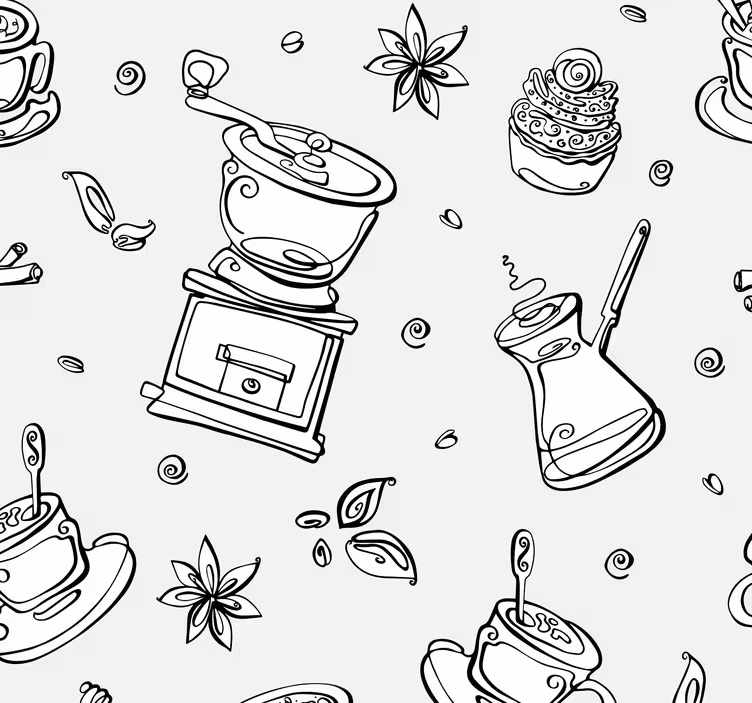 Cafea caldă schiță tapet bucătărie - TenStickers
