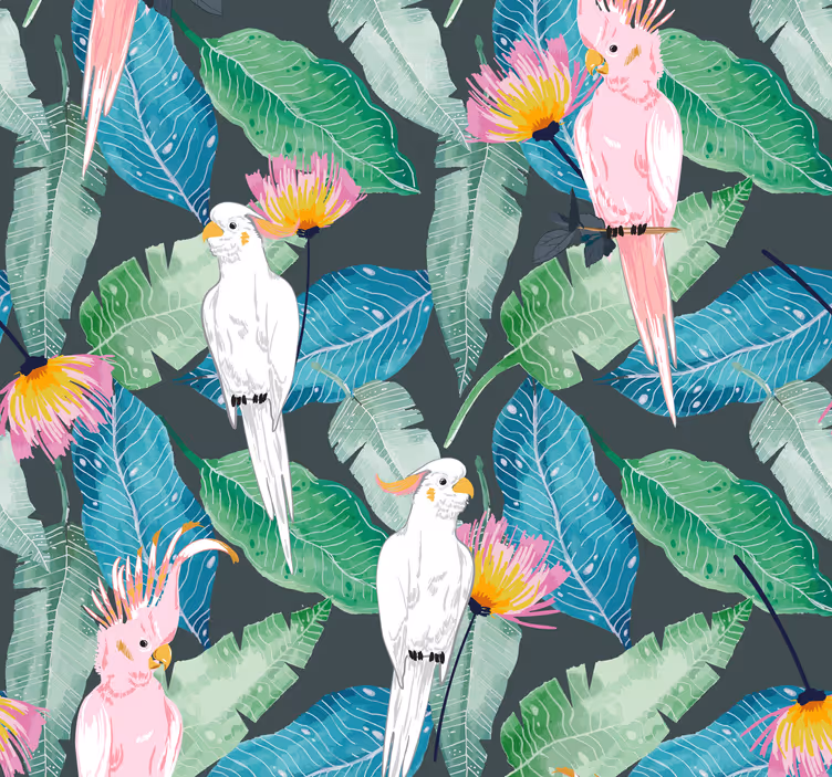 Tapet păsări păsări tropicale și frunze - TenStickers