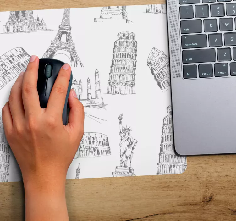 Mouse pad pentru harta lumii schiță de repere celebre - TenStickers