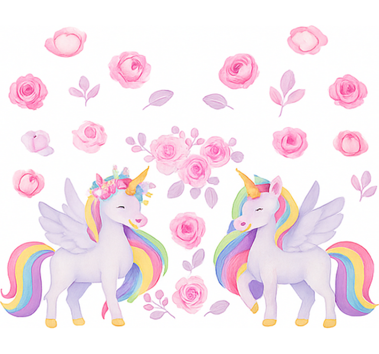 Rulou geam pentru copii unicorn roz și flori - TenStickers