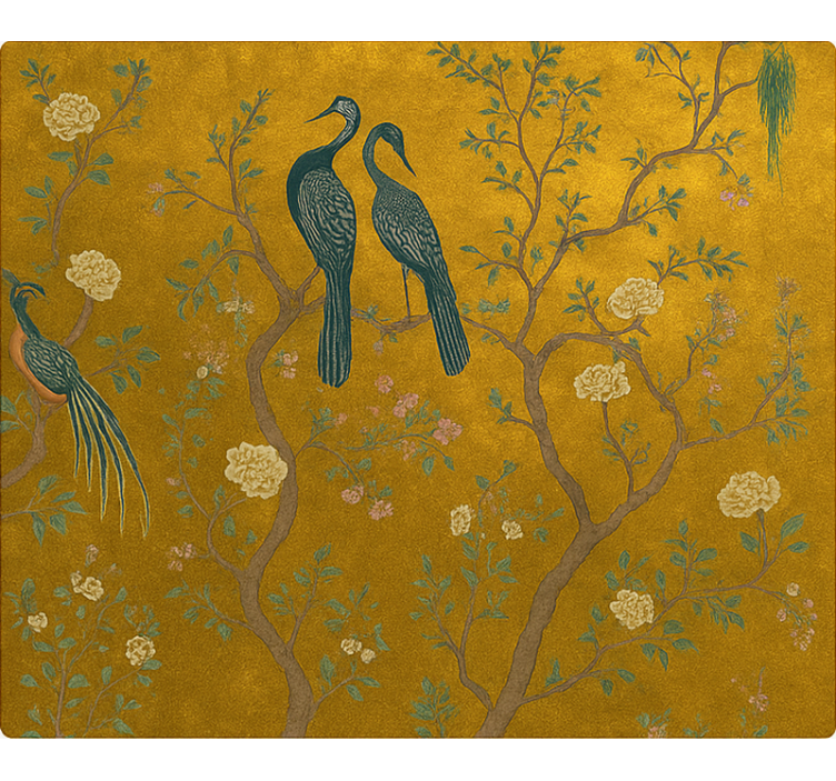 Rulou geam salon chinoiserie aurie ornamentată - TenStickers