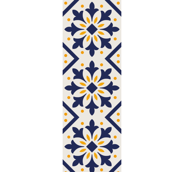 Rulou geam bucătărie albastru cu gresie portugheză galbenă - TenStickers