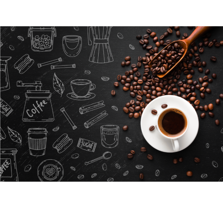 Rulou geam bucătărie boabe de cafea și desene - TenStickers