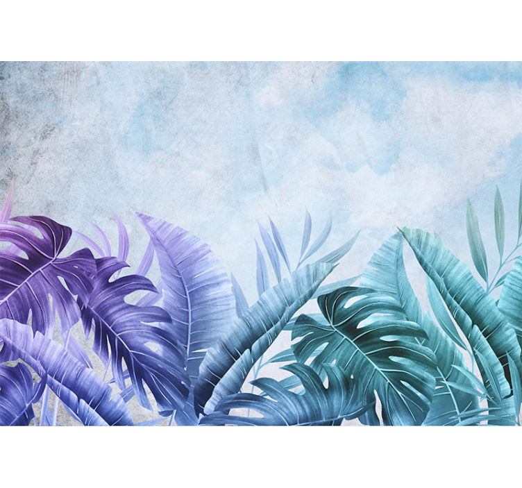 Rulou geam bucătărie plante tropicale albastre și mov - TenStickers