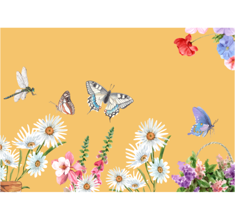 Rulou geam bucătărie pictură flori margarete și fluturi - TenStickers