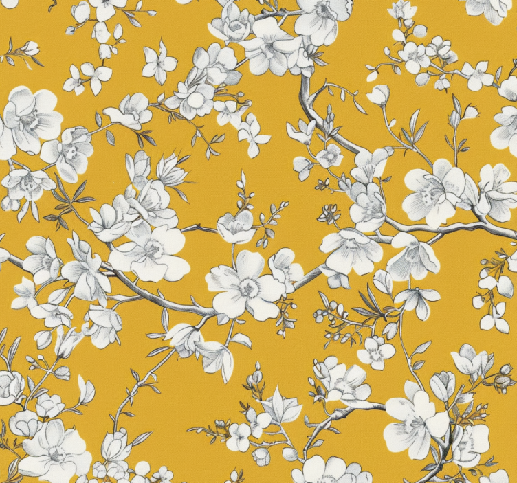 Rulou geam galben cu model floral vintage - TenStickers
