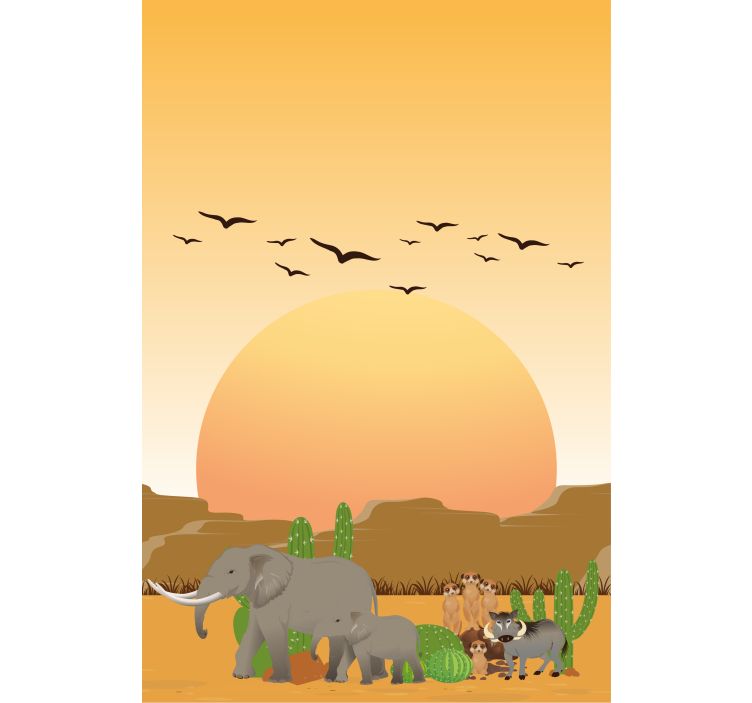 Rulou geam animale scena apusului din savana - TenStickers