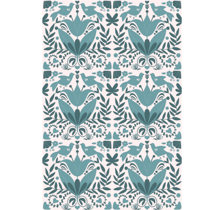 Model de artă populară albastră, cu Rulouri cu flori de păsări - TenStickers