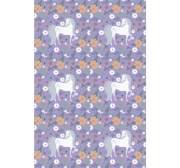 Rulou geam pentru copii unicorni și flori violete - TenStickers