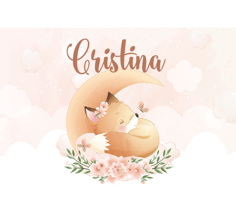 Rulou geam pentru copii vulpe adormită pe lună cu nume - TenStickers