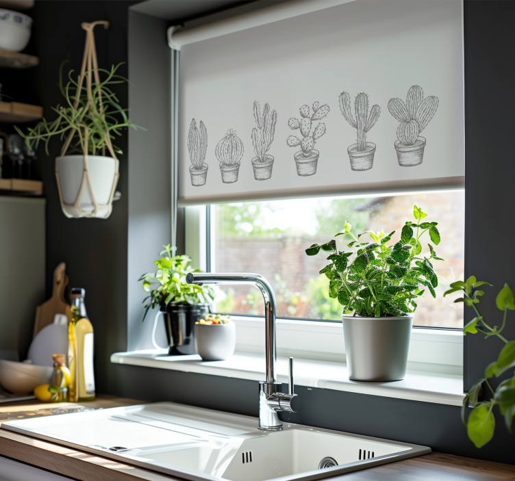 Rulou geam cactuși nuanțe de gri - TenStickers