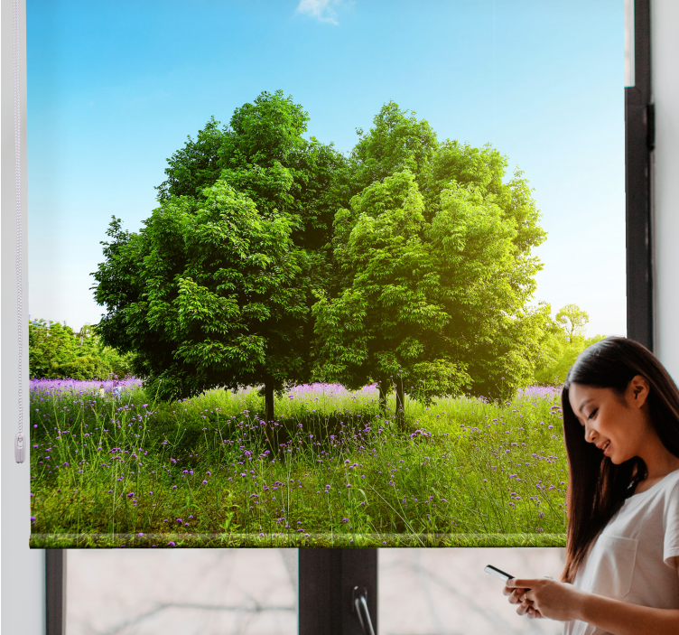 Rulou geam copaci scenă de verdeață luxuriantă - TenStickers